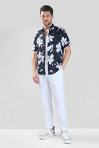 Xkind Black Floral Printed Textured Regular Fit Shirt