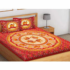Printed Cotton King Size for Double Bedsheet with 2 Pillow Covers Red Color