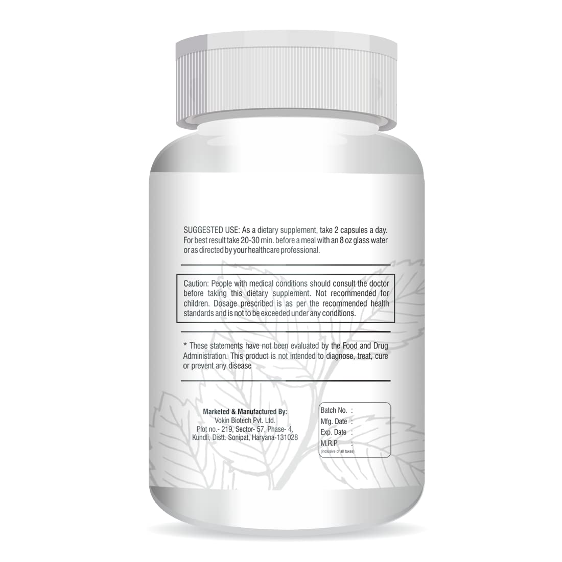 Vokin Biotech Herbal Insulux Gymnema Sylvestre for Diabetes Control 750mg (60 Capsules), 200 grams
