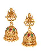 Aadita Gold-Toned Red & Green Stone-Studded Temple Jewelry Set - Distacart