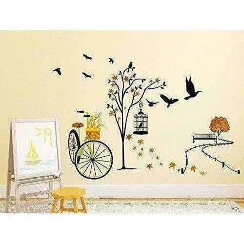 Wall Sticker for Living Room(Ride Through Nature, Ideal Size on Wall : 140 cm x 100 cm),Multicolour
