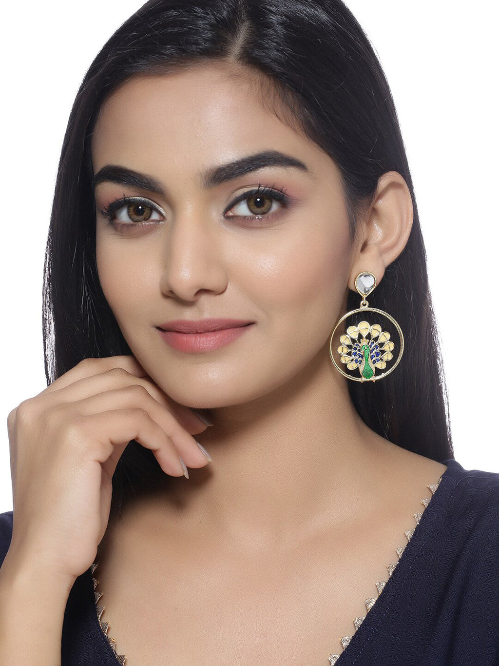 Shoshaa Green Peacock Shaped Drop Earrings - Distacart