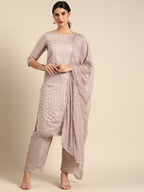 All About You Women Mauve Ethnic Motifs Embroidered Regular Sequinned Chanderi Silk Kurta with Palazzos &