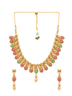 Aadita Gold Plated Temple Choker Ruby Jewellery Set - Distacart