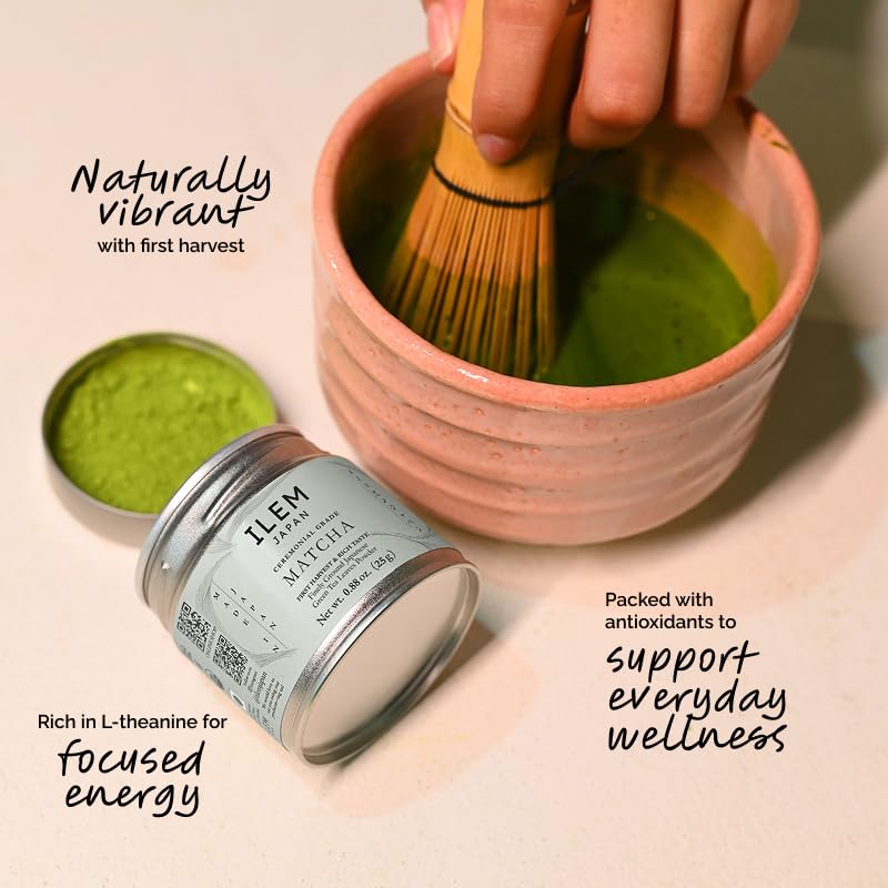 ILEM JAPAN Japanese Matcha Tea (25g) | Pure Ceremonial Grade Organic Japanese Matcha|First Harvest|Authentic & Premium Matcha Tea Powder Sourced From Kagoshima,Japan