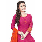Synthetic Pink & Orange Printed Unstitched Salwar Suits Dress Material with Dupatta - Distacart