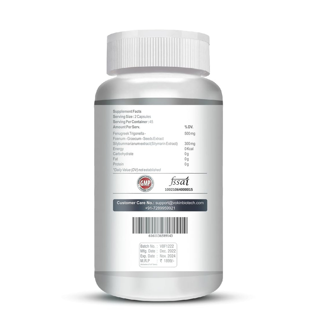Vokin Biotech Fenugreek Seed Extract Supplement 500mg, Silymarin Extract 300mg Support Healthy Glucose Levels