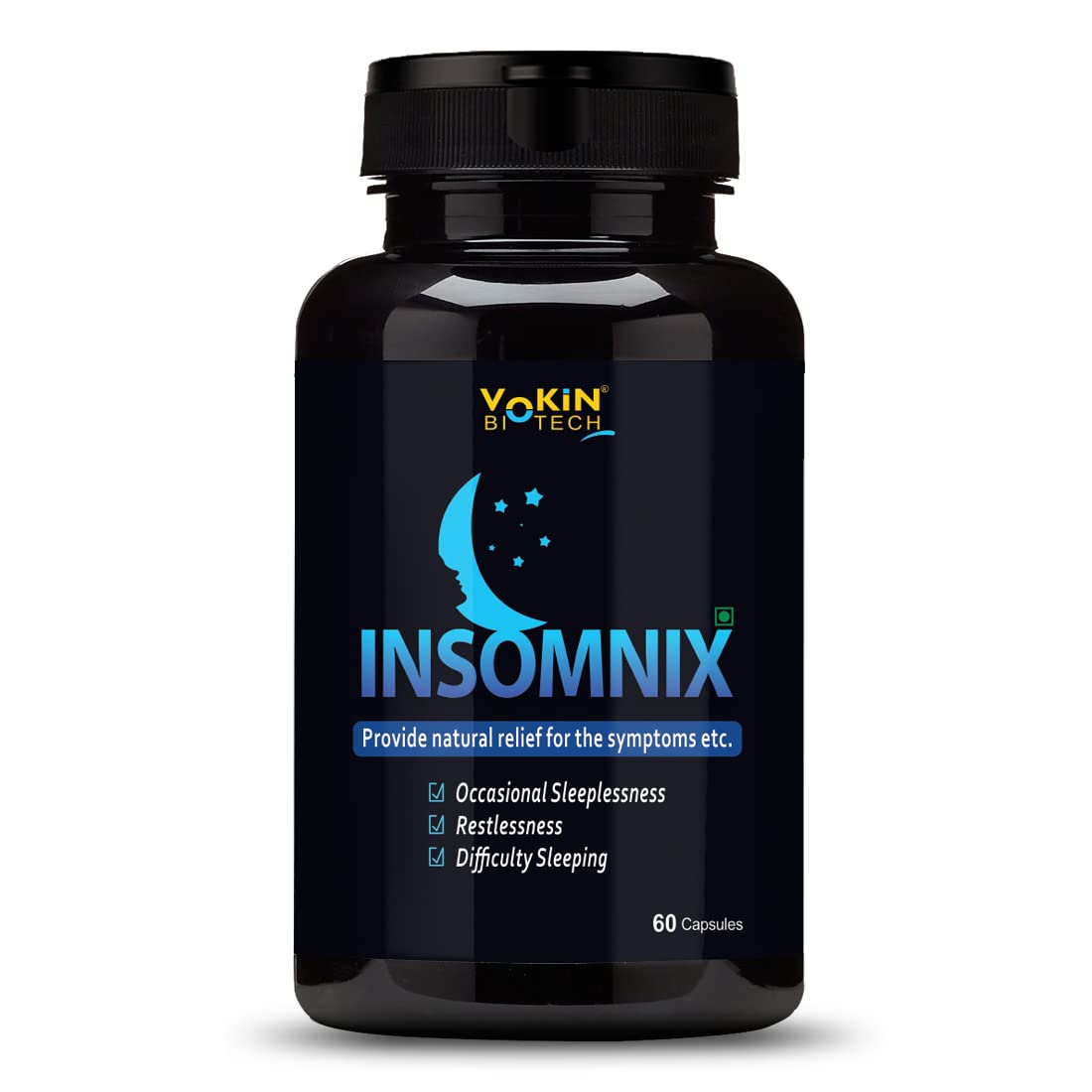 Vokin Biotech Insomnix 60 Capsules with Melatonin 10mg & L-Theanine 100mg Healthy Sleep Cycle | Helps Stress & Anxiety Relief | Improve Concentration