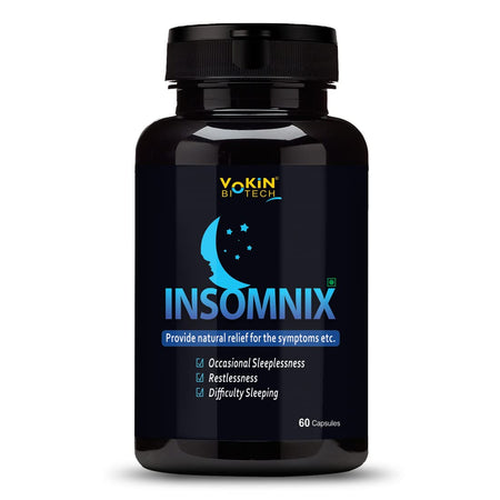 Vokin Biotech Insomnix 60 Capsules with Melatonin 10mg & L-Theanine 100mg Healthy Sleep Cycle | Helps Stress & Anxiety Relief | Improve Concentration