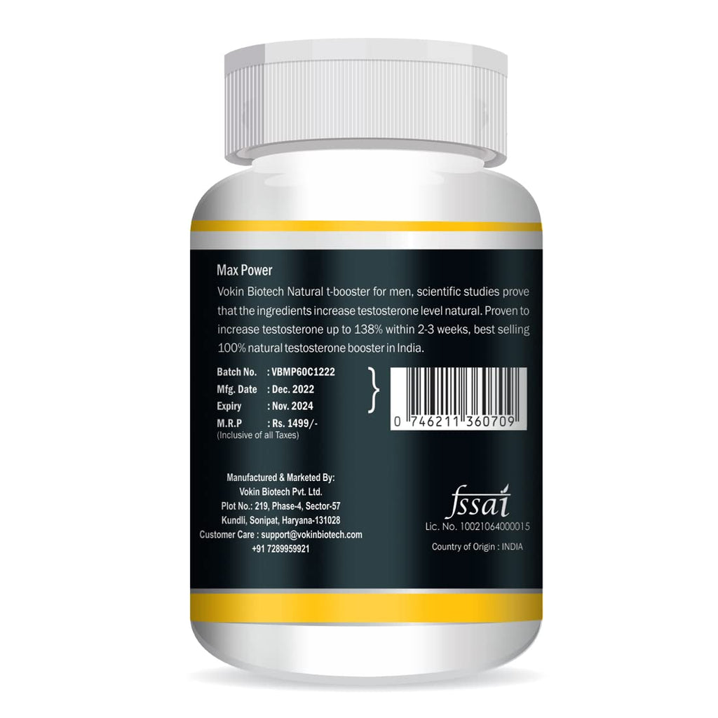 Vokin Biotech 100% Natural Max Power 800MG (60 Capsules) Testosterone Booster And Bodybuilding Supplement