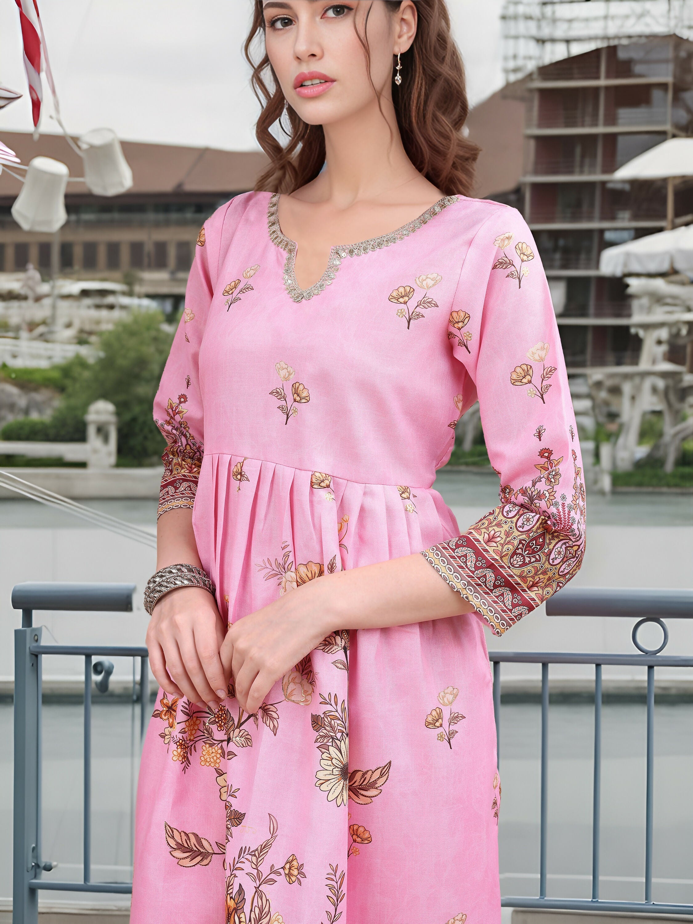 Joban Fashion Pink Position Digital Print With Position Foil Kurta Set - Distacart