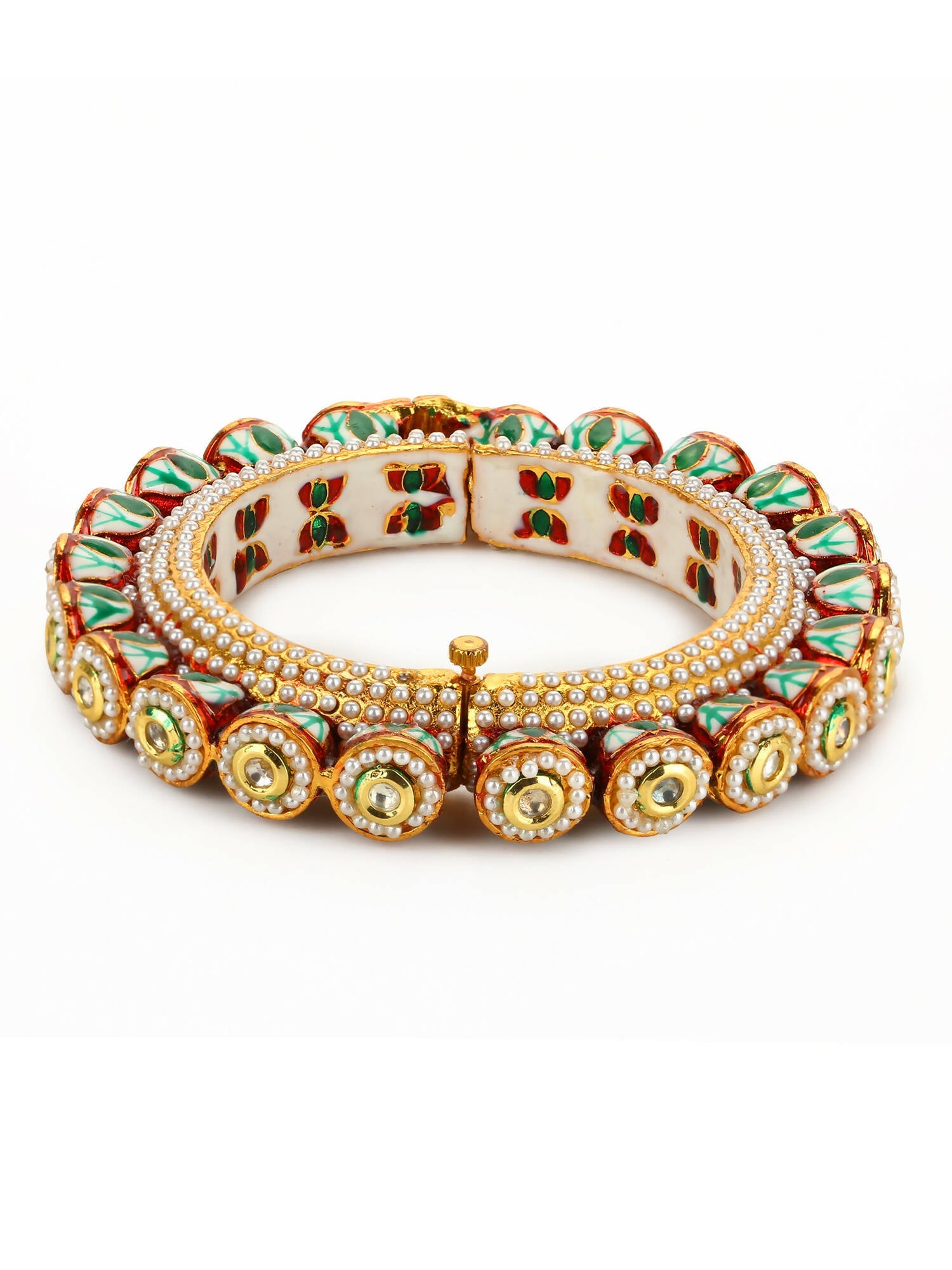 Gold-Plated Green Kundan-Studded Bangle - Ruby Raang - Distacart