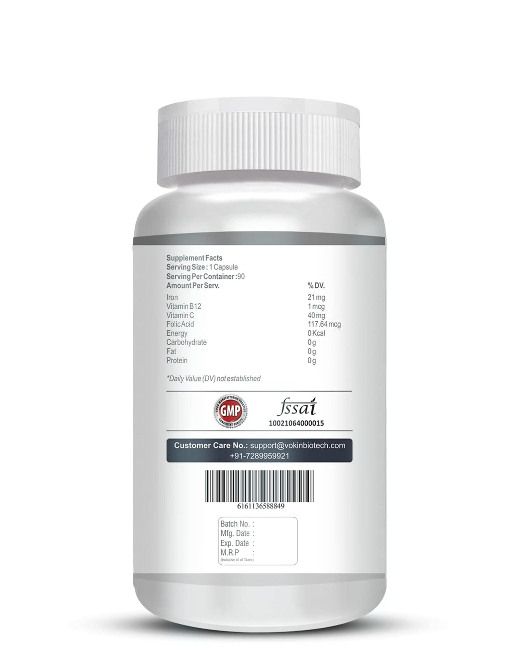 Vokin Biotech Iron Supplement for Women -100% Chelated - With Vitamin B12, Folic Acid & Vitamin C for High Absorption