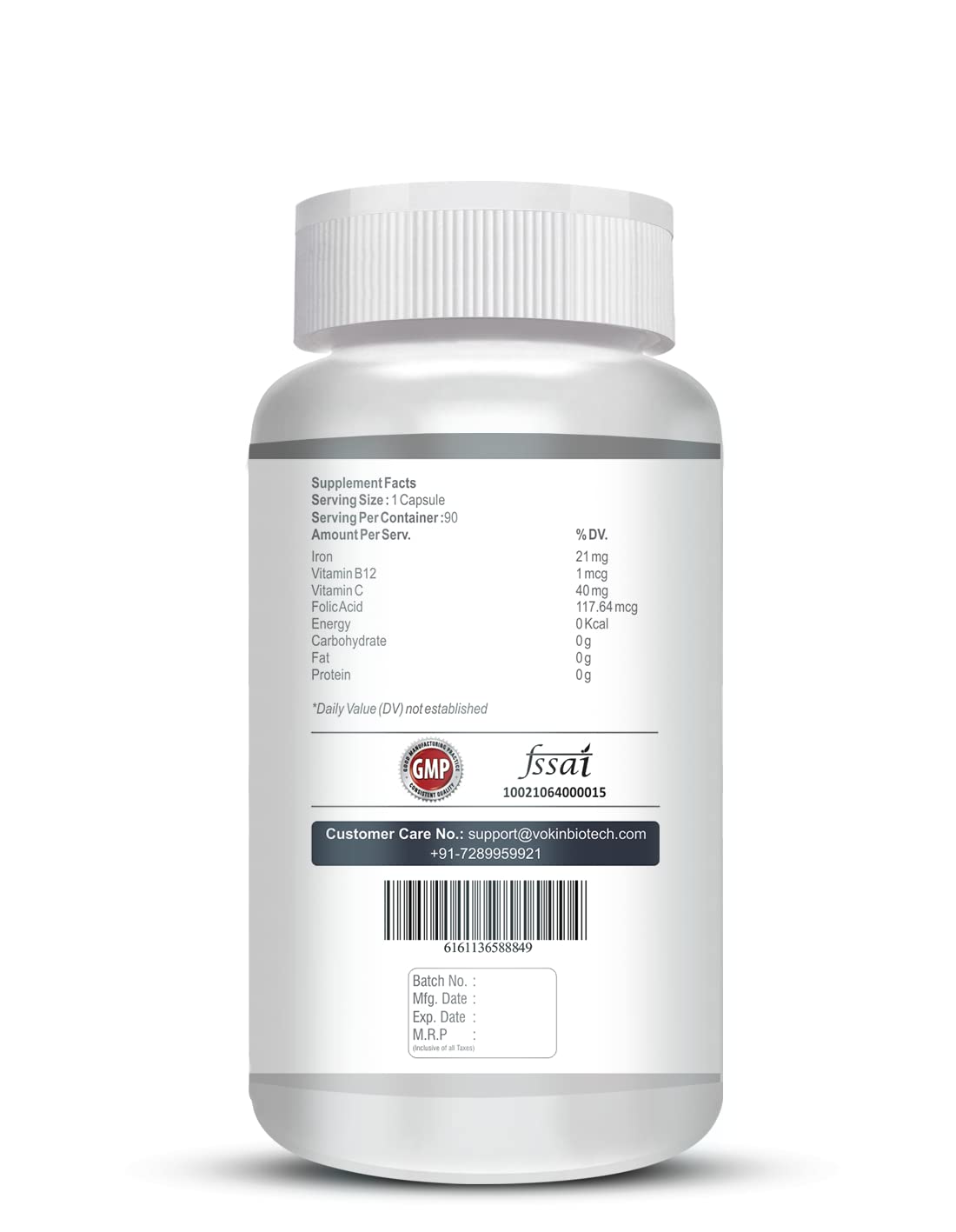 Vokin Biotech Iron Supplement for Women -100% Chelated - With Vitamin B12, Folic Acid & Vitamin C for High Absorption