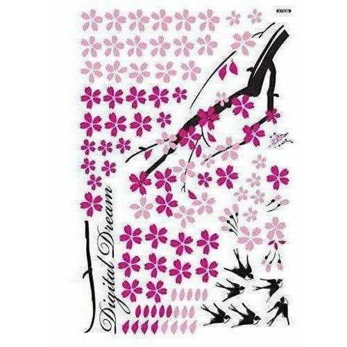 Flower Branch with Birds Wall Sticker - Multi color