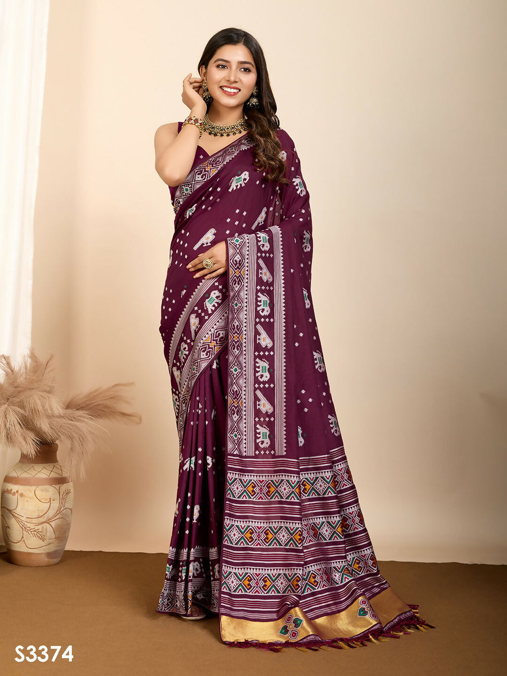 Wine Soft Silk Woven Meenakari Designer Saree - Vedanti