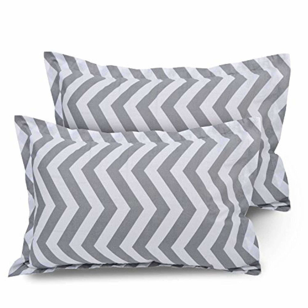 Cotton Double Bedsheet with 2 Pillow Covers - Modern White and Grey - Distacart