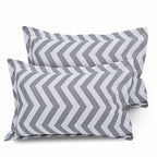 Cotton Double Bedsheet with 2 Pillow Covers - Modern White and Grey - Distacart