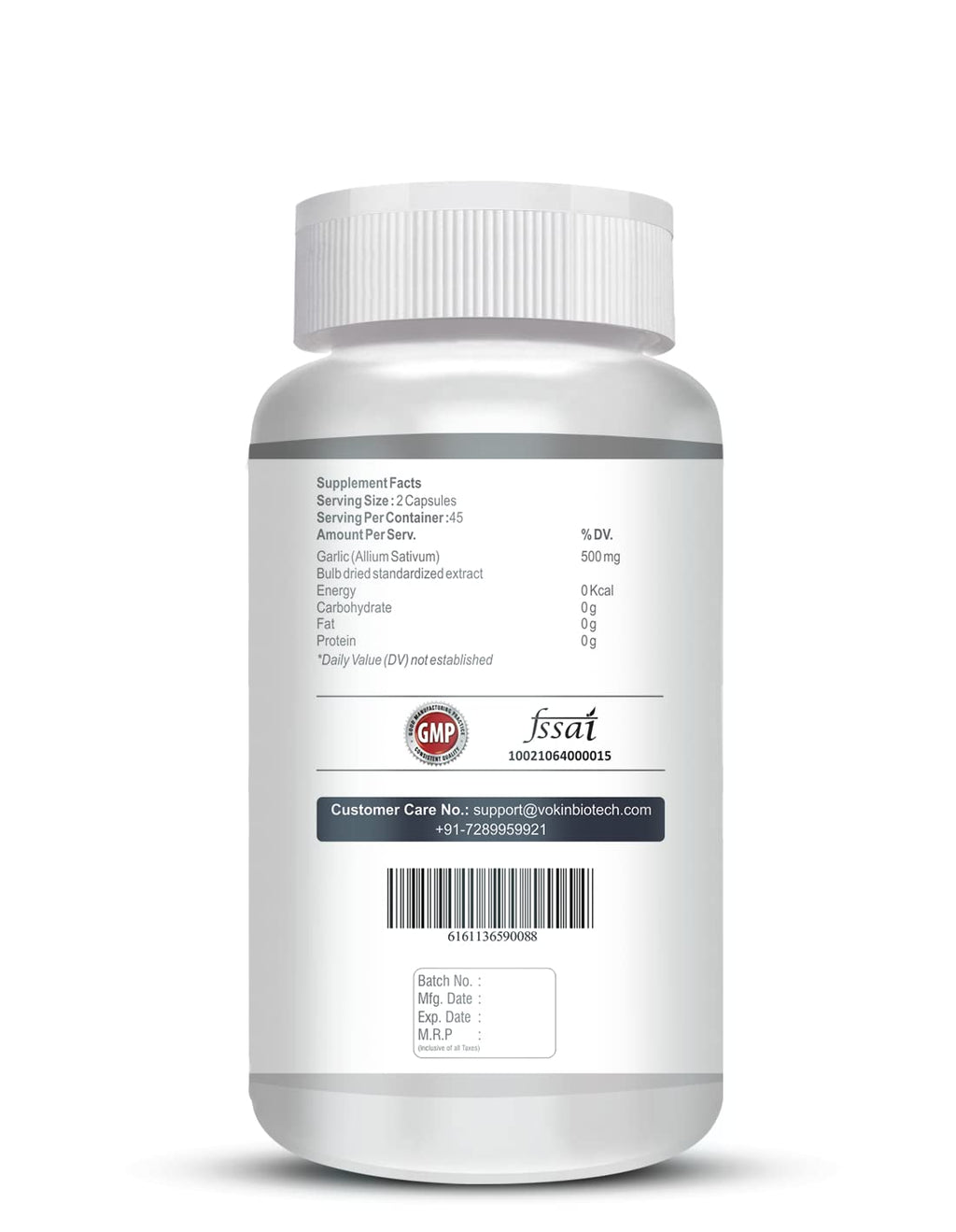 Vokin Biotech Garlic Extract 1:13 Allium Sativum - 500mg, Support Blood Pressure and Heart Health