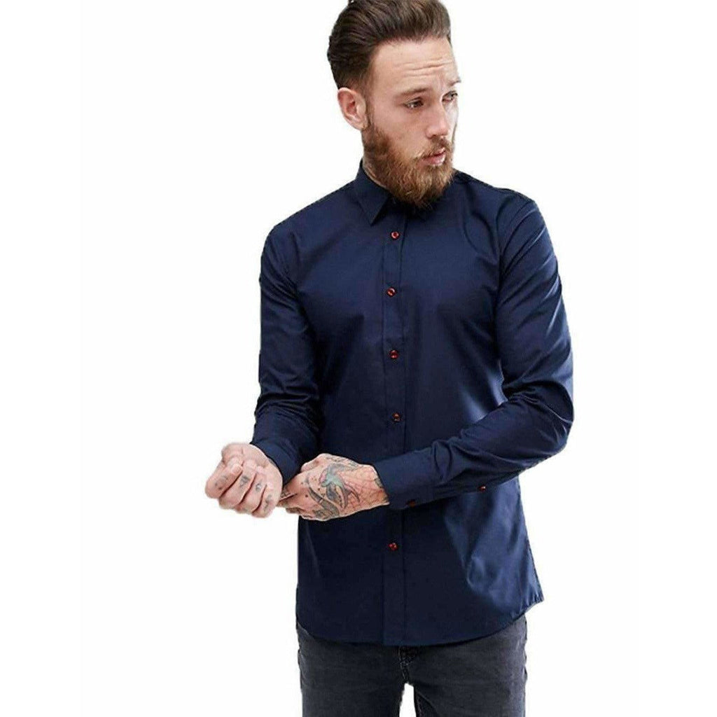 Men's Contrast Button Slim Fit Formal Shirt - Distacart