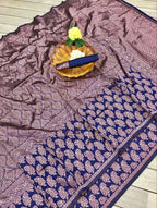 DEIANA'S Beautiful Designer Golden zari Soft Lichi Silk Saree - Blue