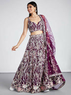 House of Panchhi Burgundy Net Sequins And Thread Embroidery Lehenga Choli & Dupatta