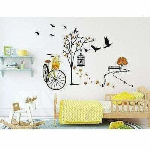 Wall Sticker for Living Room(Ride Through Nature, Ideal Size on Wall : 140 cm x 100 cm),Multicolour