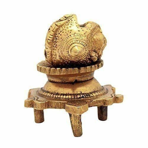 Brass Vishnu Shankh Conch Shell For Puja With Vastu/ Fengshui Tortoise For Home Decor
