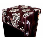 Floral Design Fridge Top Cover with 6 Utility Pockets - Brown Color