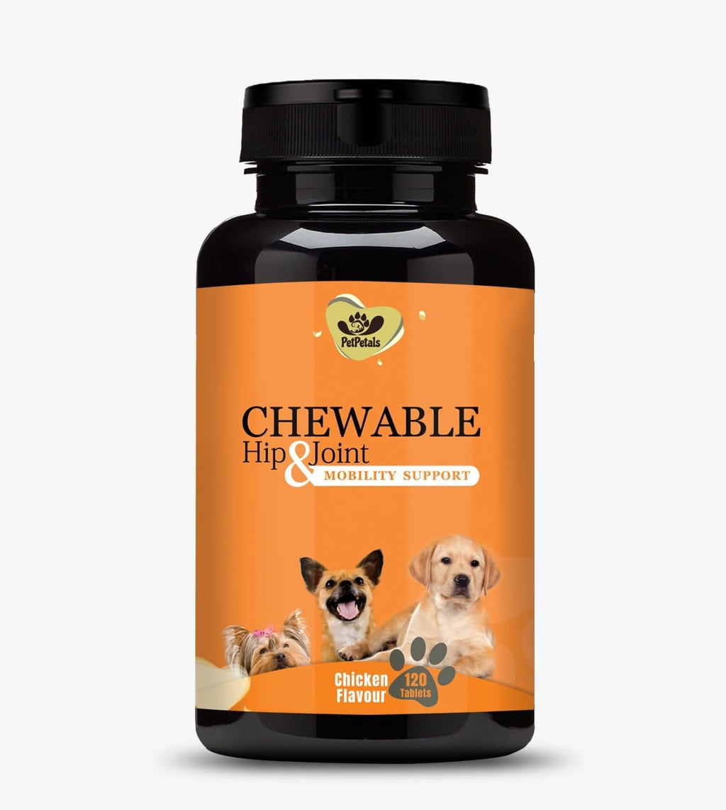 PetPetals Chewable Hip & Joint Chicken Flavor Dog Tablets for Skin & Digestive System Pet Health Supplements