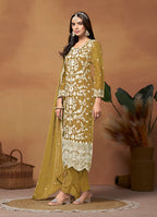 Monjolika Fashion Olive Colour Embroidered Soft Organza Straight Suit With Dupatta - Distacart