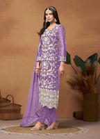 Monjolika Fashion Lavender Colour Embroidered Soft Organza Straight Suit With Dupatta - Distacart