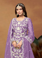 Monjolika Fashion Lavender Colour Embroidered Soft Organza Straight Suit With Dupatta - Distacart
