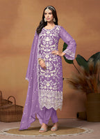 Monjolika Fashion Lavender Colour Embroidered Soft Organza Straight Suit With Dupatta - Distacart