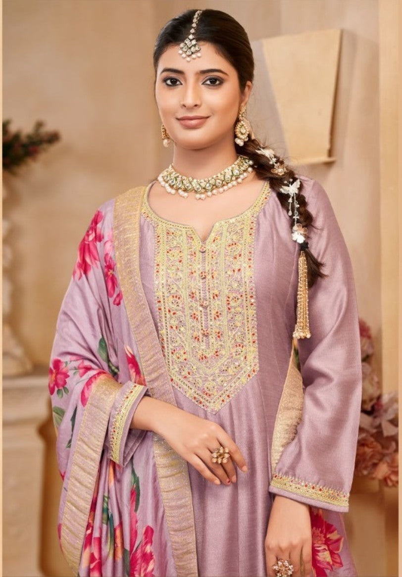 Anaita Light Lavender Vichitra Silk Sequence Embroidered Salwar Suit - Distacart