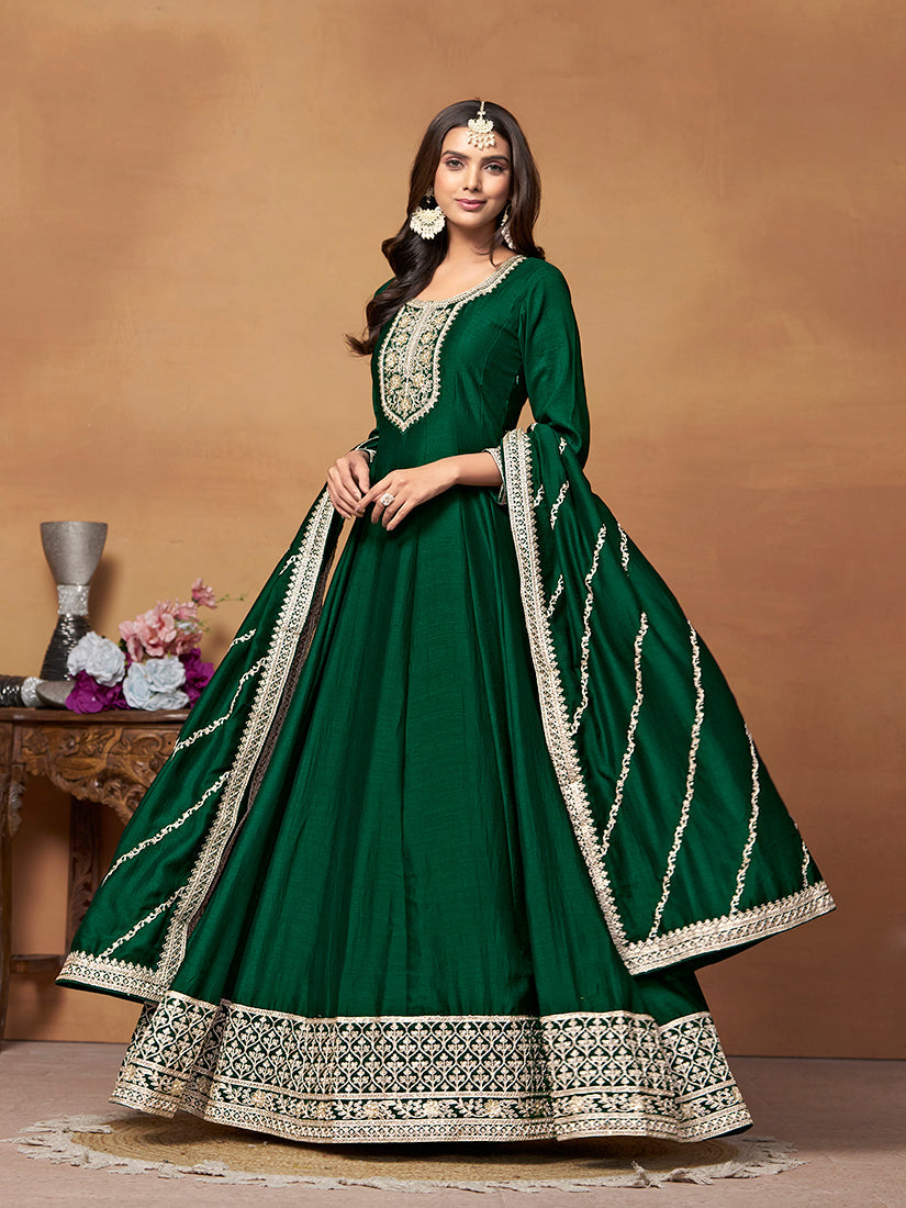Monjolika Fashion Green Colour Art Silk Designer Anarkali Dress - Distacart
