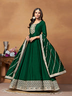 Monjolika Fashion Green Colour Art Silk Designer Anarkali Dress - Distacart