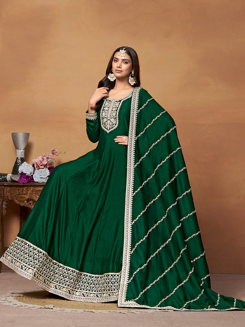 Monjolika Fashion Green Colour Art Silk Designer Anarkali Dress - Distacart