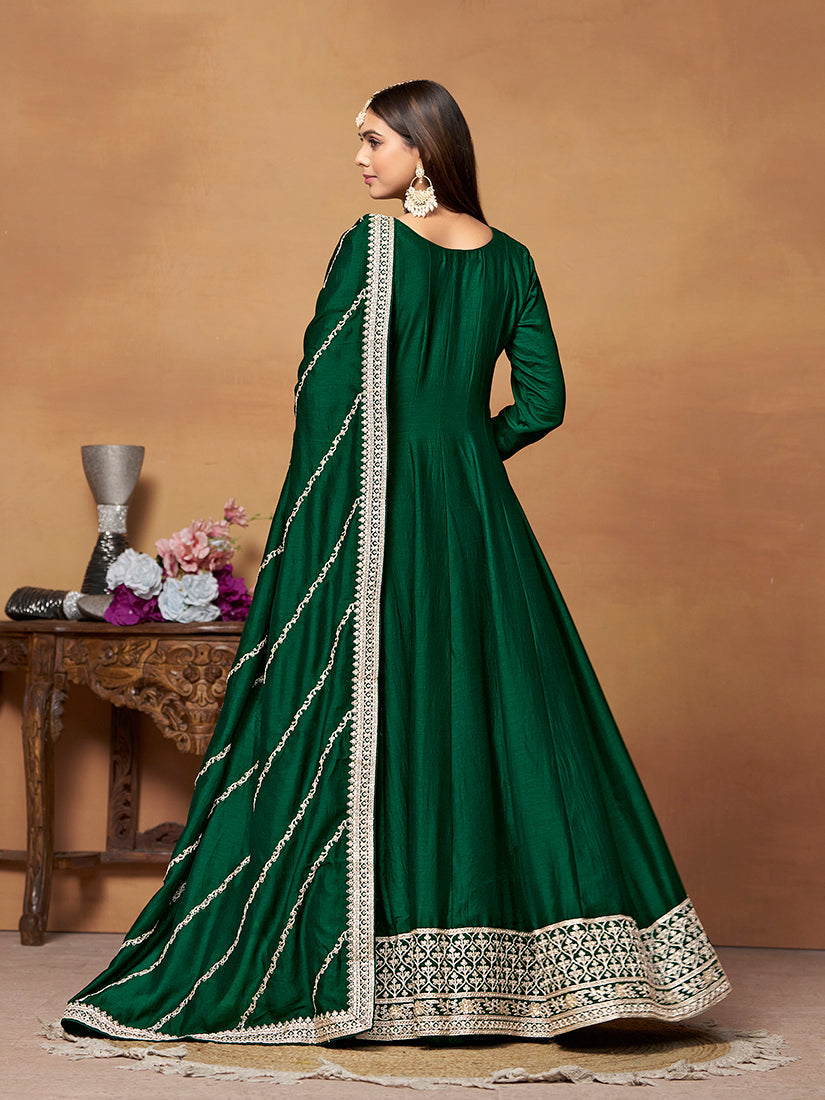 Monjolika Fashion Green Colour Art Silk Designer Anarkali Dress - Distacart