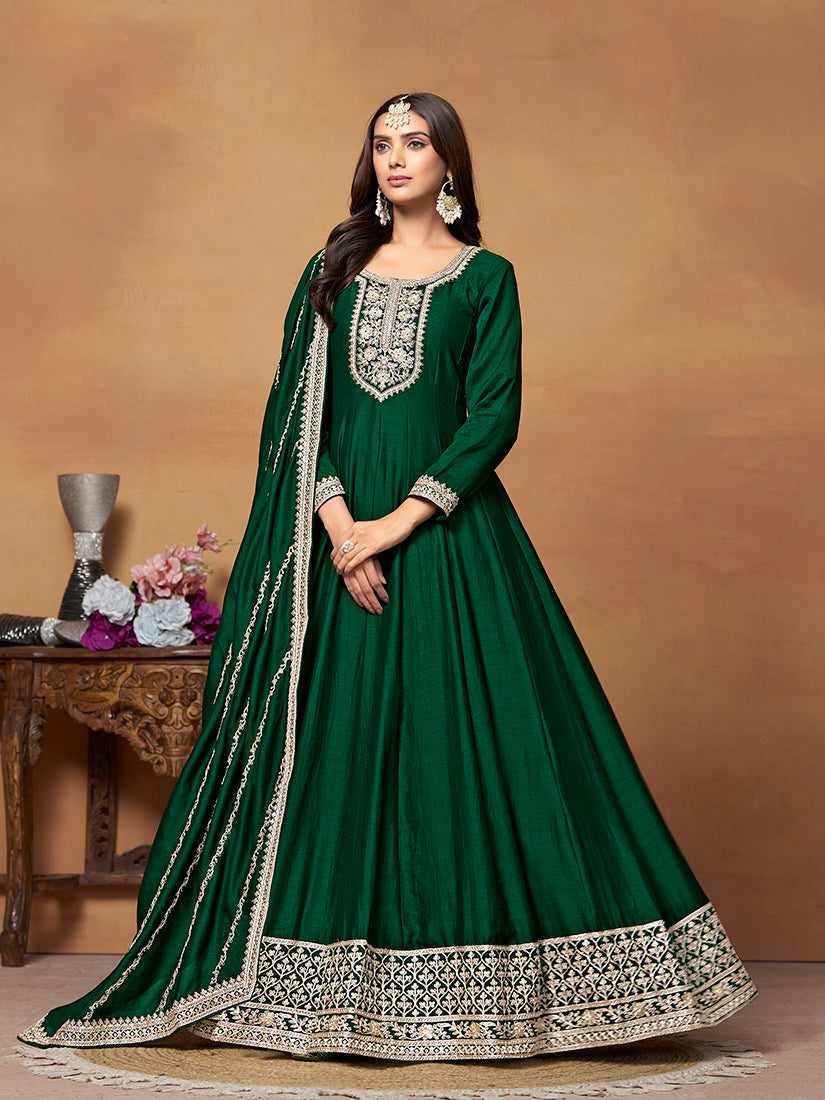 Monjolika Fashion Green Colour Art Silk Designer Anarkali Dress - Distacart