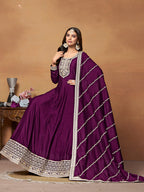 Monjolika Fashion Purple Colour Art Silk Designer Anarkali Dress