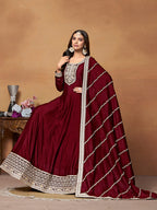 Monjolika Fashion Wine Colour Art Silk Designer Anarkali Dress - Distacart
