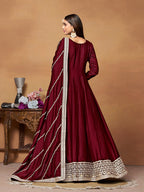 Monjolika Fashion Wine Colour Art Silk Designer Anarkali Dress - Distacart
