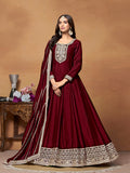 Monjolika Fashion Wine Colour Art Silk Designer Anarkali Dress - Distacart