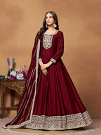 Monjolika Fashion Wine Colour Art Silk Designer Anarkali Dress - Distacart
