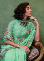 Monjolika Fashion Light Green Colour Cotton Handloom Lightwear Saree For Women - Distacart