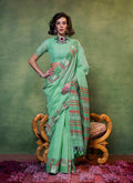 Monjolika Fashion Light Green Colour Cotton Handloom Lightwear Saree For Women - Distacart