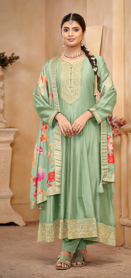 Anaita Light Green Vichitra Silk Sequence Embroidered Salwar Suit