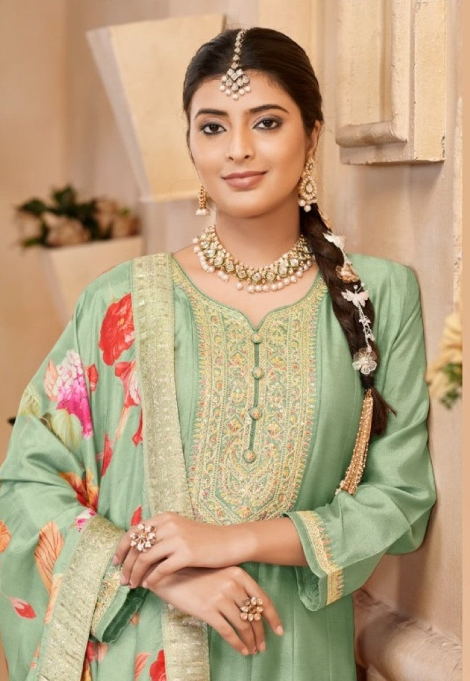 Anaita Light Green Vichitra Silk Sequence Embroidered Salwar Suit - Distacart