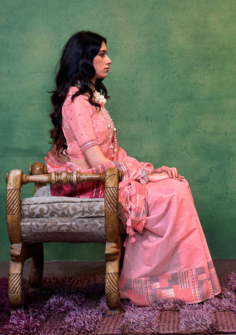 Monjolika Fashion Rose Pink Colour Cotton Handloom Lightwear Saree For Women - Distacart